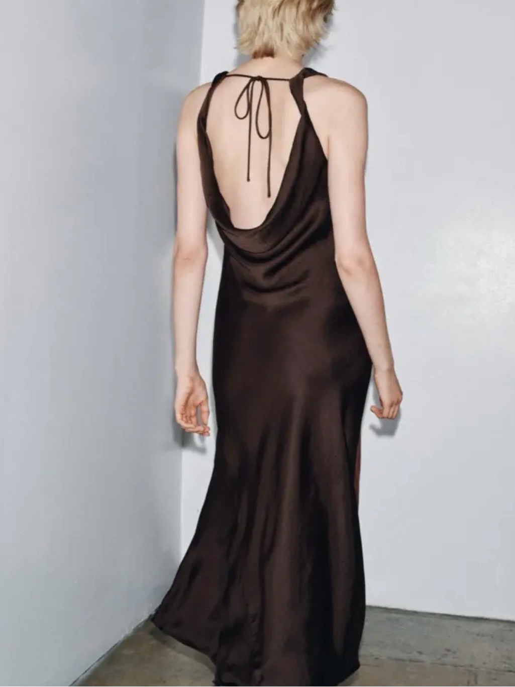 Zara Satin Cowl-Neck Maxi Dress - Brown — image 2 of 4
